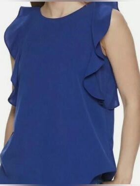 Juicy‎ Couture ruffled sleeve blouse top in Royal Blue size  Small. A1